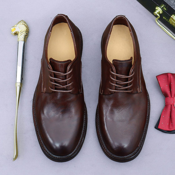 Goodyear High-end Scarce Genuine Leather Horse Leather Men's Shoes Business Leather Shoes Big Toe Shoes Leather Sole British Derby Shoes Men's Hair