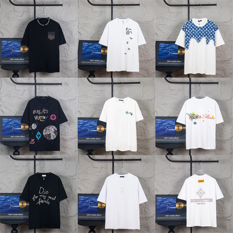 Cross-Border Authentic Version Lv 26Ss Popular Hand-Written Floral Embroidery Printed Short-Sleeve T-Shirt Unisex Street Fashion Cross-Border Authentic Version Lv 26Ss Popular Hand-Written Floral Embroidery Printed Short-Sleeve T-Shirt Unisex Street Fashion