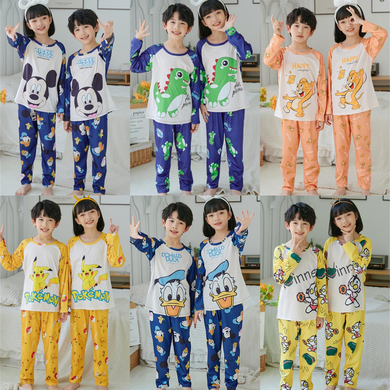 Pijama infantil primavera y otoño algodón pijama de manga larga para niños y niñas ropa casera para niños ropa casera de dos piezas