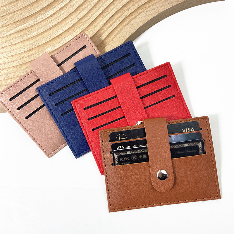 Spot cross-border hebilla gruesa siete posiciones de la tarjeta de cuero de la pu cubierta de la tarjeta costura de cuero bolsa de la tarjeta LOGO se puede fijar