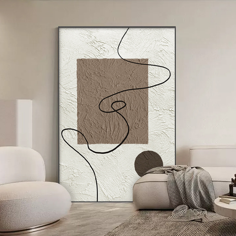Wabi-sabi style living room decorative painting modern minimalist sofa background wall floor-to-ceiling painting texture abstract geometric porch hanging painting