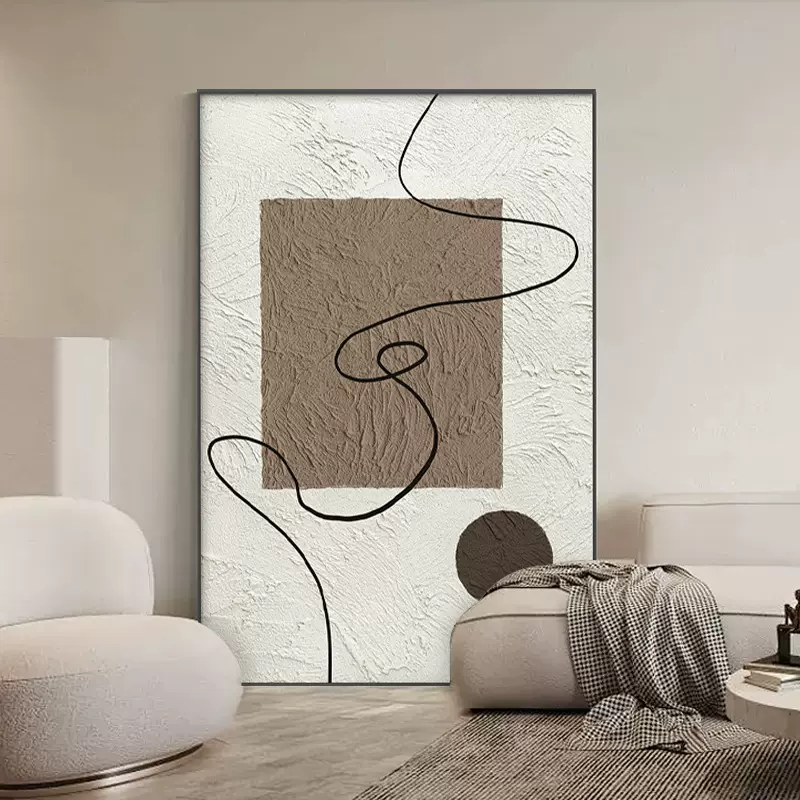 侘寂风客厅装饰画现代简约沙发背景墙落地画肌理抽象几何玄关挂画