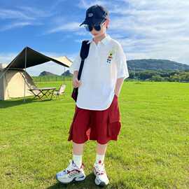 男童夏装短袖衬衫2026新款套装时髦儿童夏季潮男孩洋气短裤两件套