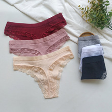 跨境爆款女士性感丁字裤女内纯棉外贸欧美低腰蕾丝丁字裤女超骚