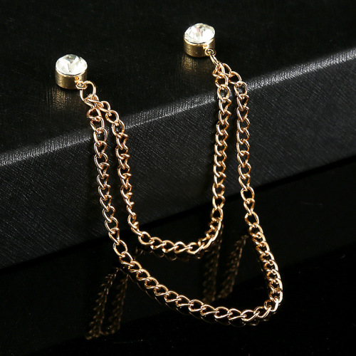 速卖通热销衬衫领口装饰 男士带钻时尚领针 胸口配饰链条胸针