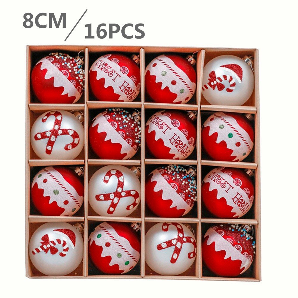 Navidad de plástico pintado bola de Navidad 8CM16 juegos de árbol de Navidad atmósfera del centro comercial decoración bola caja de regalo embalaje