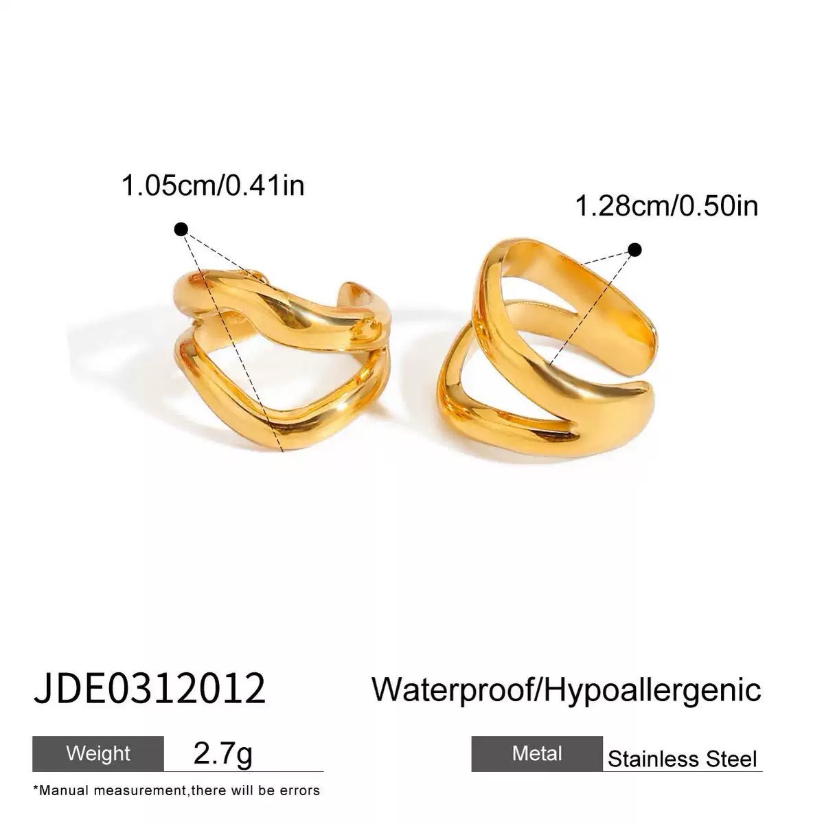 Jieding Cross-border oro 14K acero inoxidable tres capas aretes huecos de lujo ligero pendientes de alta gama joyería de acero de titanio europeo y americano mujeres