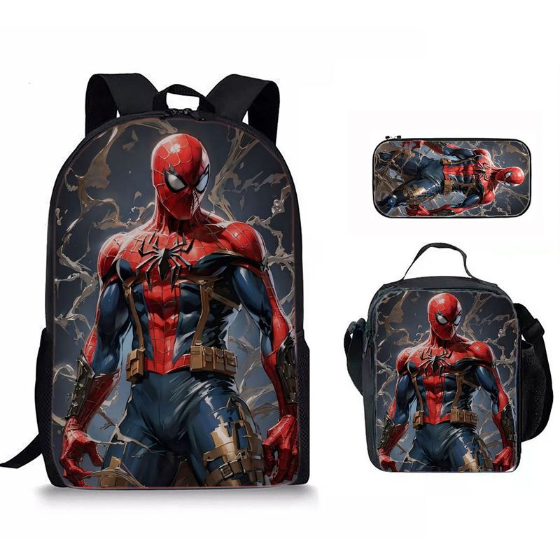 クロスボーダースパイダープリント小中学生バックパック3点セット子供用バックパック食事バッグ鉛筆バッグ軽量旅行スクールバッグ|undefined