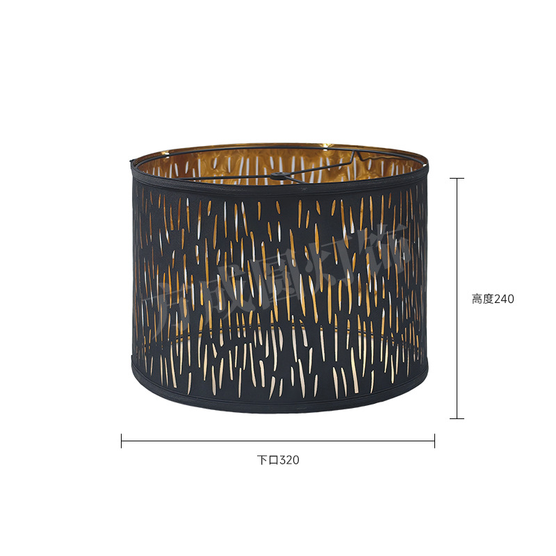 Pantalla de lámpara transfronteriza, accesorios de iluminación para lámparas de mesa, candelabros y lámparas de pie, pantalla KD con diseño hueco tallado en negro exterior y dorado interior.