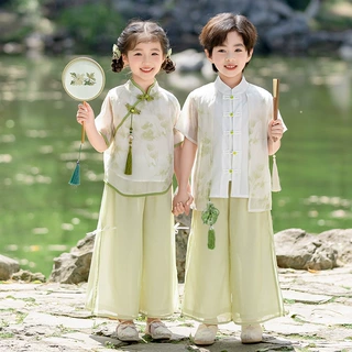 汉服短袖套装六一儿童表演服夏装2026新款中国风唐装宝宝演出服潮
