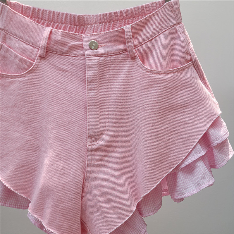 Pantalón Corto de Denim Doble Capa Denim de Poliéster, Talle Alto para Mujer image 4