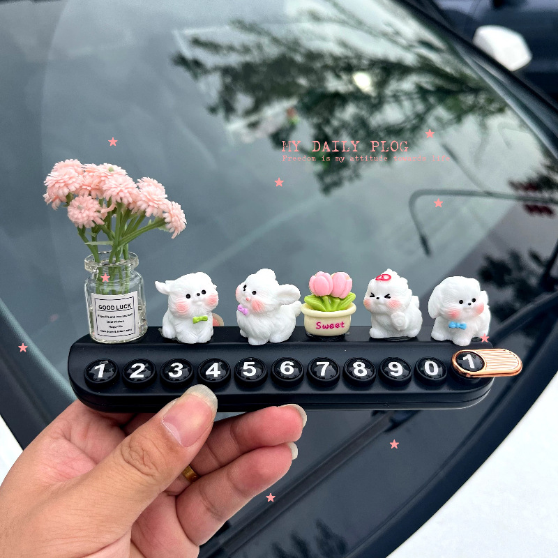 Cute Maltese Dog Temporary Parking Sign for Car Interior Decoration