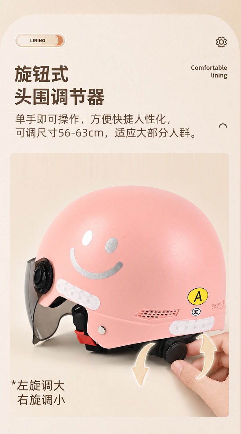 New national standard 3C electric vehicle helmet, motorcycle summer half helmet, smiley face design, unisex, suitable for commuting, and provides safety for electric scooters