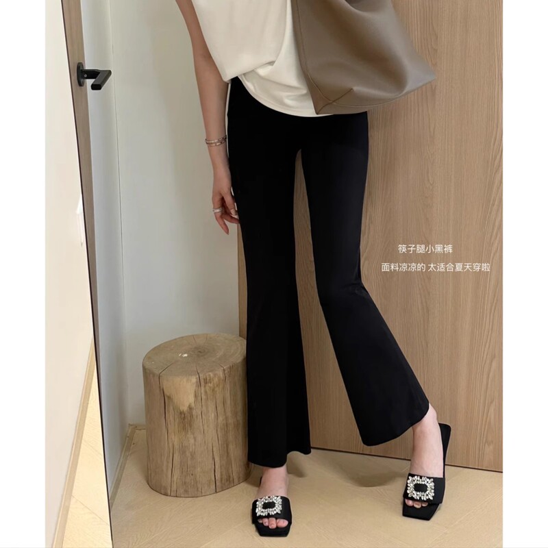 Pregnant women's cropped pants pregnant women's hanging feeling thin small black pants summer pregnant women's leisure pants spring autumn winter fleece-lined