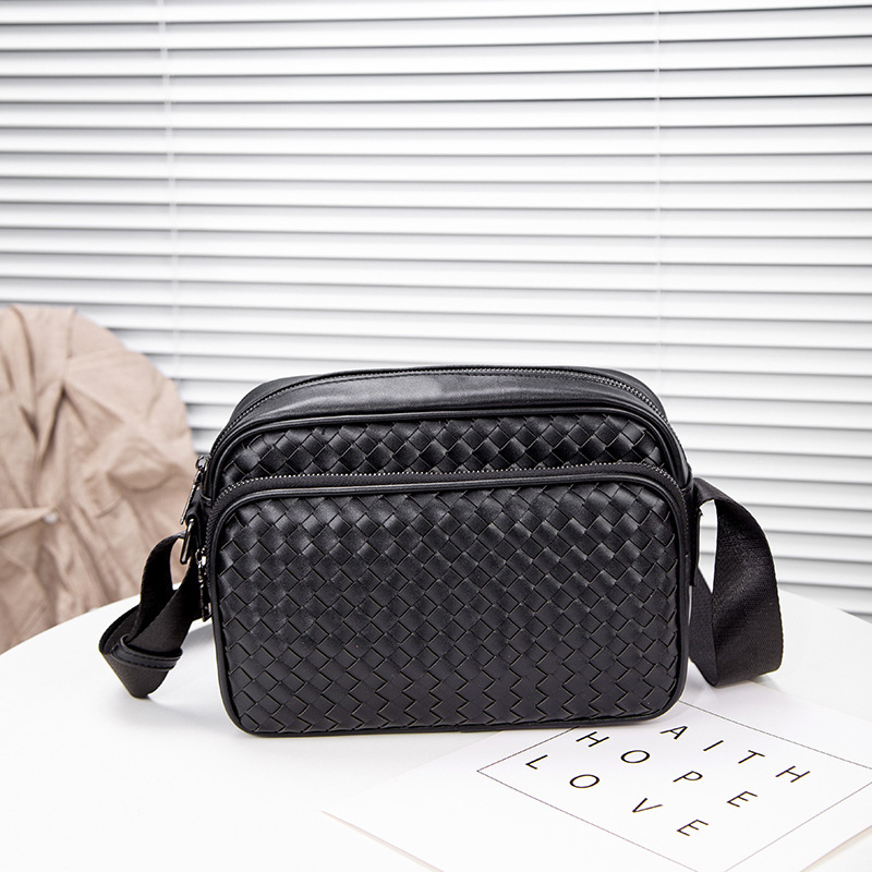 New Street Trendy Men's Crossbody Bag Men's Shoulder Bag Hand-woven Horizontal Leather Small Square Bag Mobile Phone Crossbody Bag New Street Trendy Men's Crossbody Bag Men's Shoulder Bag Hand-woven Horizontal Leather Small Square Bag Mobile Phone Crossbody Bag
