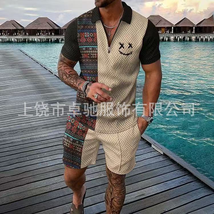 2025POLO ジッパーシャツ半袖スーツ独立系越境欧米紳士服新作独立系供給カジュアルスポーツ|undefined