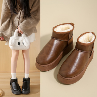 Thick-soled increased plus size snow boots women's 2024 winter new fleece-lined thickened student cotton shoes Amazon cotton boots