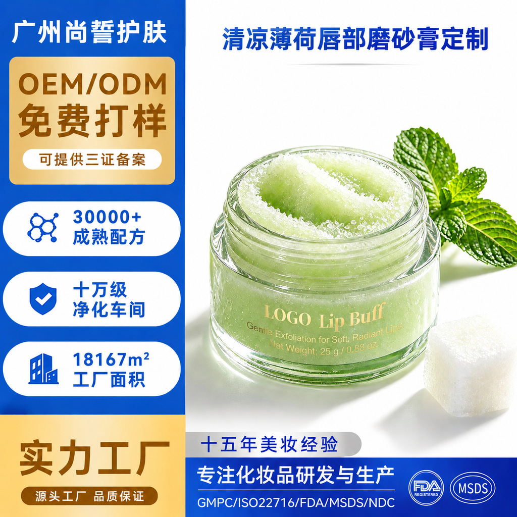 Cross-border OEM/ODM service for mint lip scrub, exfoliating dead skin, and reducing lip lines; customized lip care products