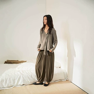 爱与南希十三行2026秋韩系天丝宽松透气褶皱束脚灯笼长裤女04857