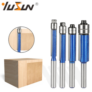 Yusheng double bearing trimming cutter flash Silver Blue 1/4 handle woodworking milling cutter double edge trimming machine cutter head Bakelite milling