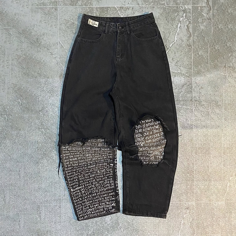 Vaqueros de hombre milenario Vaqueros retro con letras con estampado americano ropa de calle gótico Harajuku hip-hop masculino