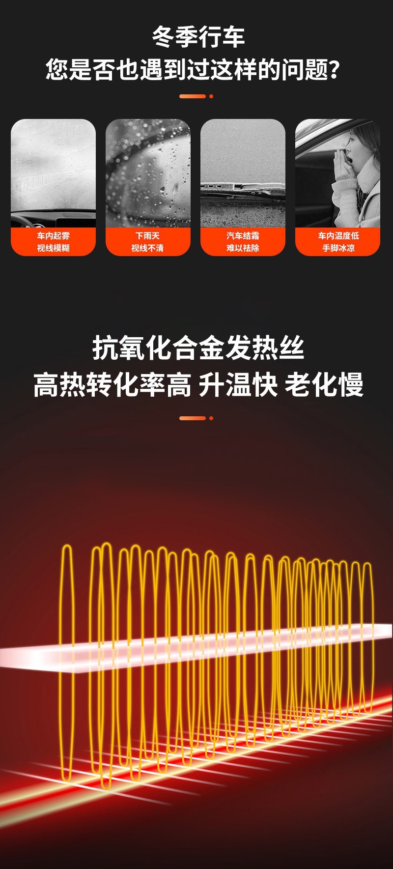 Car heater, circular car heater, car front windshield rapid defrost and defogging heater, cross-border
