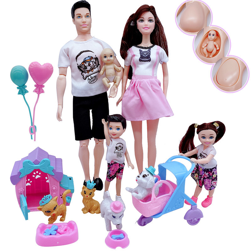 Babi Doll Pregnant Big Belly Family of 6 Doll Big Belly Pregnant Women Puppy Play Home Girl Toy