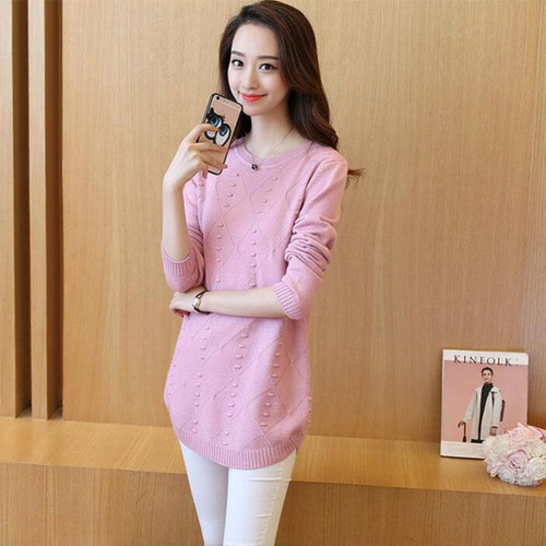 Spring and Autumn New Korean-Style Loose All-Match Knitted Sweater Women's Mid-Length Crewneck Base Layer Top Outerwear for Women