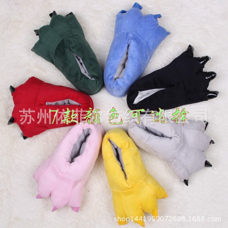Paw Shoes, Funny Slippers, Winter Internet Celebrity Stylish Creative Plush Dinosaur Paw Cotton Shoes, Cute Couple Bear Paw Shoes