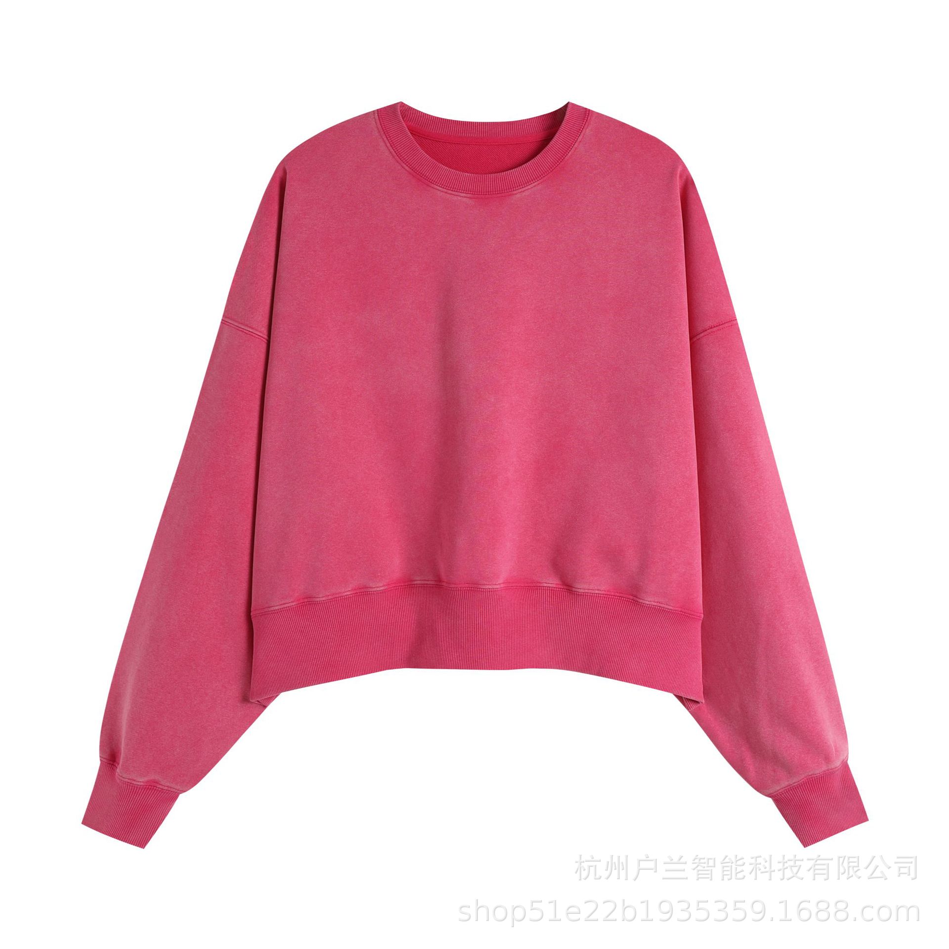Women's 400g brushed distressed round neck rose red