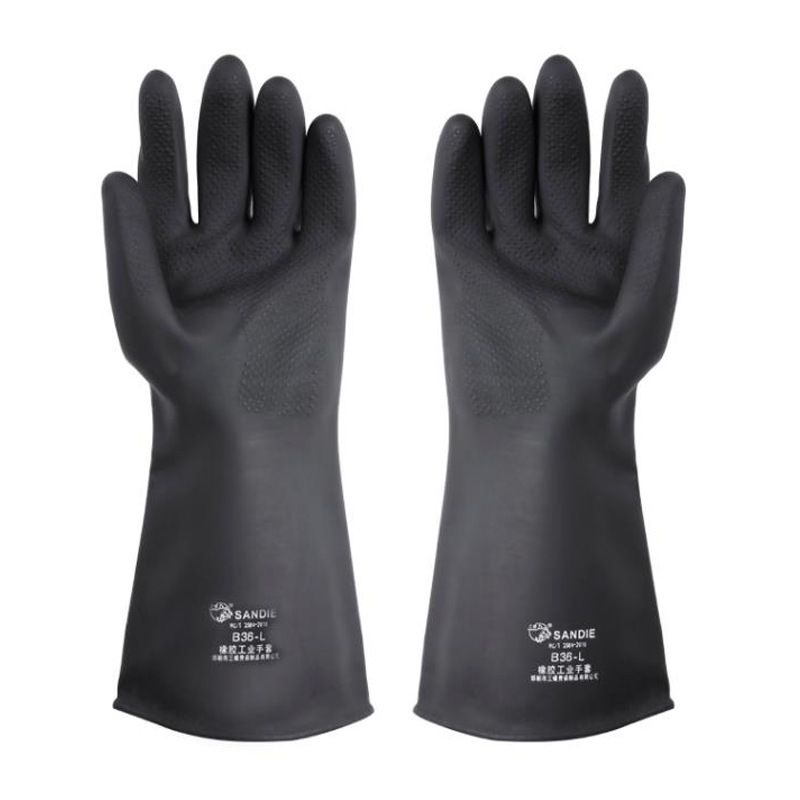 三蝶橡胶工业手套耐油防油实验室耐酸碱防水黑色作业用橡胶手套