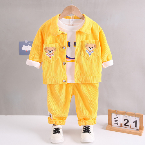 Boys' spring three-piece set, boys' casual wear, children's clothes, spring and autumn style, long-sleeved suit for baby boys aged 1 to 4 years old