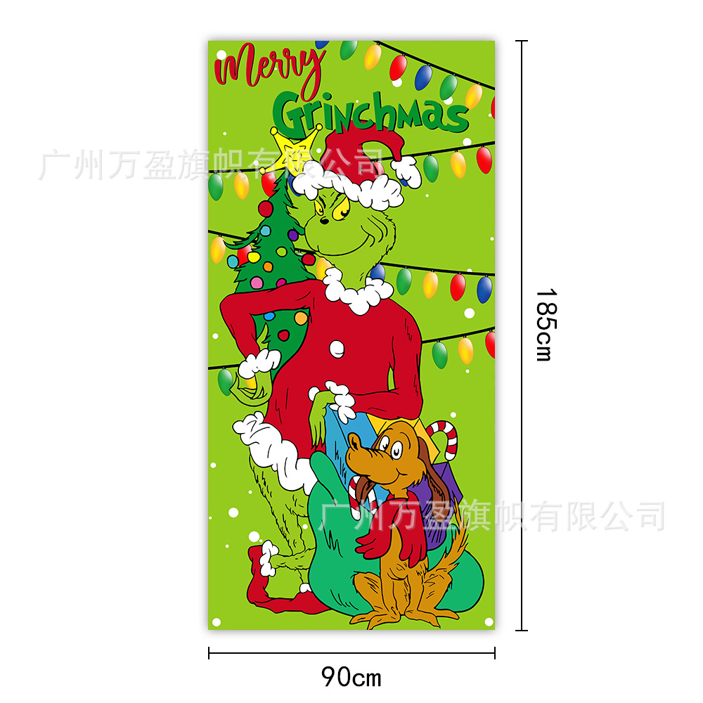 2025 nuevos productos de navidad cortina de bandera Santa Claus para ver la hoja de regalo decoración de tela colgante Bandera de bienvenida de Navidad