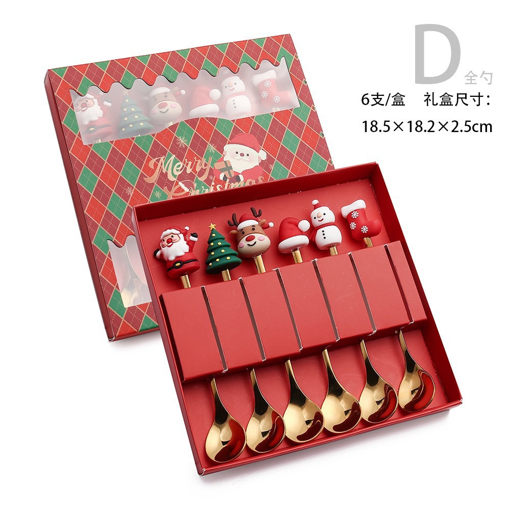Cuchilleras de acero inoxidable transfronterizas muñecas de Navidad cucharas y tenedores juegos de regalo de café cucharas de postre horquilla de fruta pastel image 71