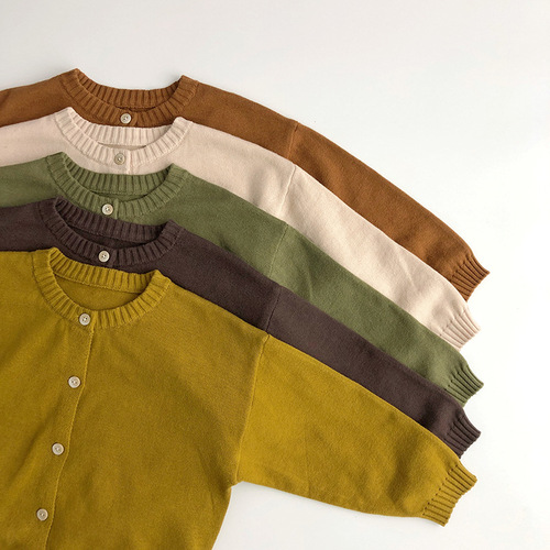 Khaki color series~pure cotton knitted cardigan, Korean style spring and autumn new children's sweater, fashionable men's and women's trendy jacket