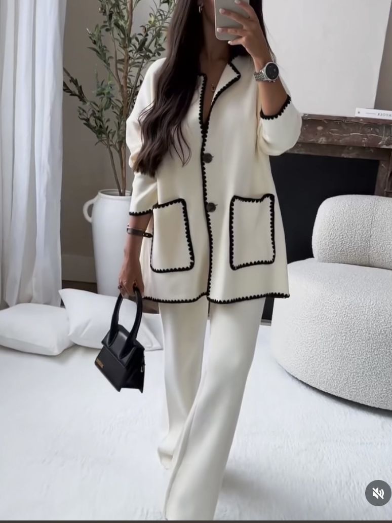 2023跨境外贸亚马逊欧美女士套装秋季新款时尚休闲宽松纯色两件套