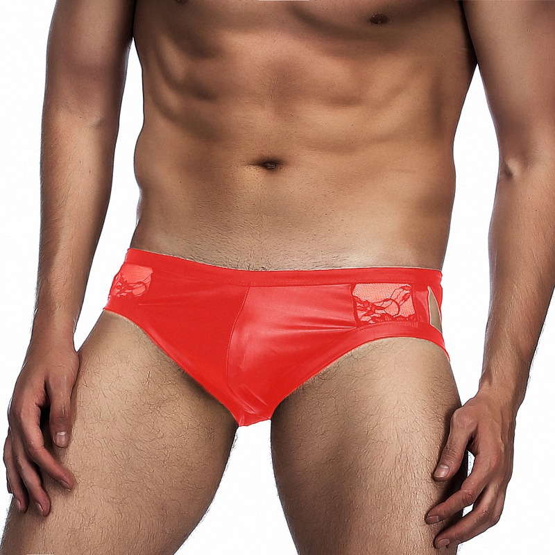 El comercio exterior de Europa y América más tamaño sexy ropa interior de los hombres sexy calzoncillos de cuero de imitación de encaje costura cintura baja elástica MP052