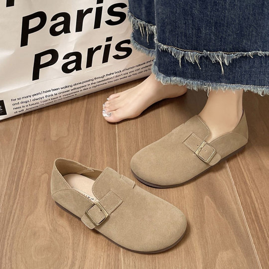 Birkenstock Shoes for Women 2025 Spring and Autum New Style Soft Flats Retro Flats for Pregnant Women Casual British Style Round-Toe Bean Shoes