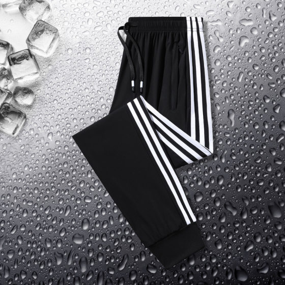 Three-stripe Summer Thin Men's Ice Silk Pants Casual Fashion Loose Large Size Pants Outdoor Sports Ice Silk Pants for Men