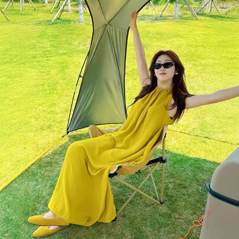 Summer Popular New Style, Super Pretty, Slimming, Age-Reducing, Simple, Elegant, Simple, Commuting, Fashionable, Sleeveless Yellow Dress