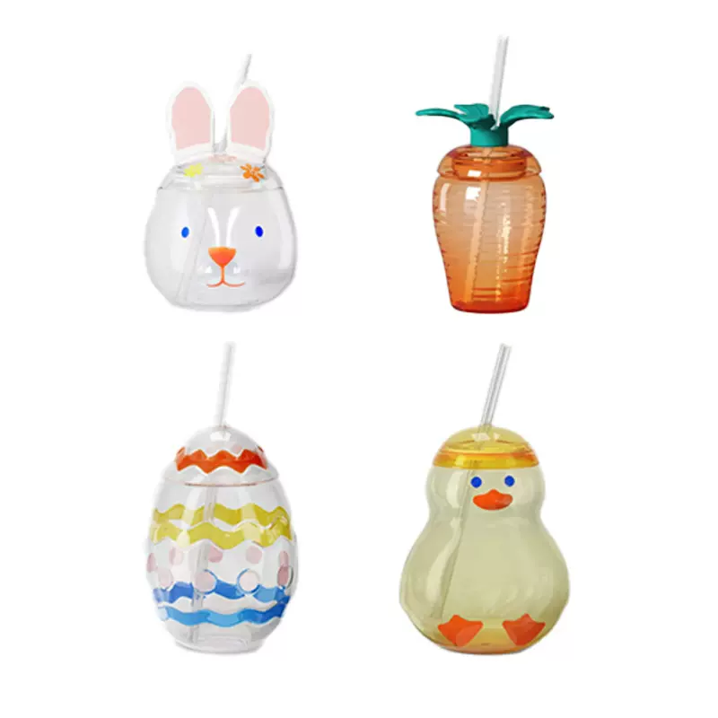 厂家现货直发异形杯 复活节派对萌趣造型杯 创意彩蛋胡萝卜吸管杯