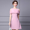 Pink dress pear shaped figure high waist thin A-line skirt