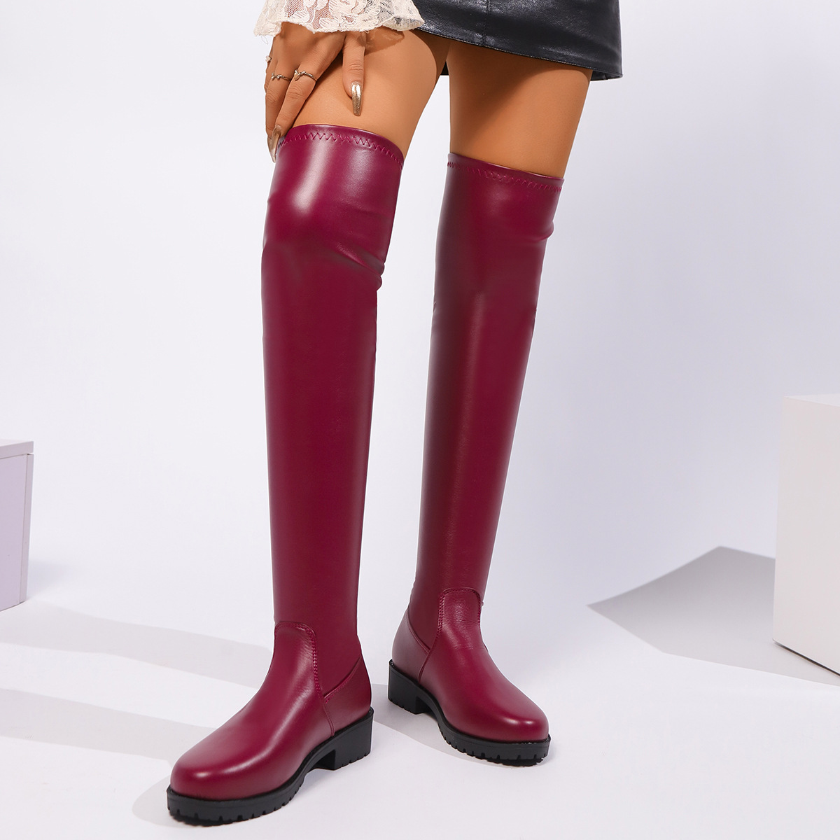 Plus-size over knee elastic boots Women's flat thigh-high winter boots_voghion.com