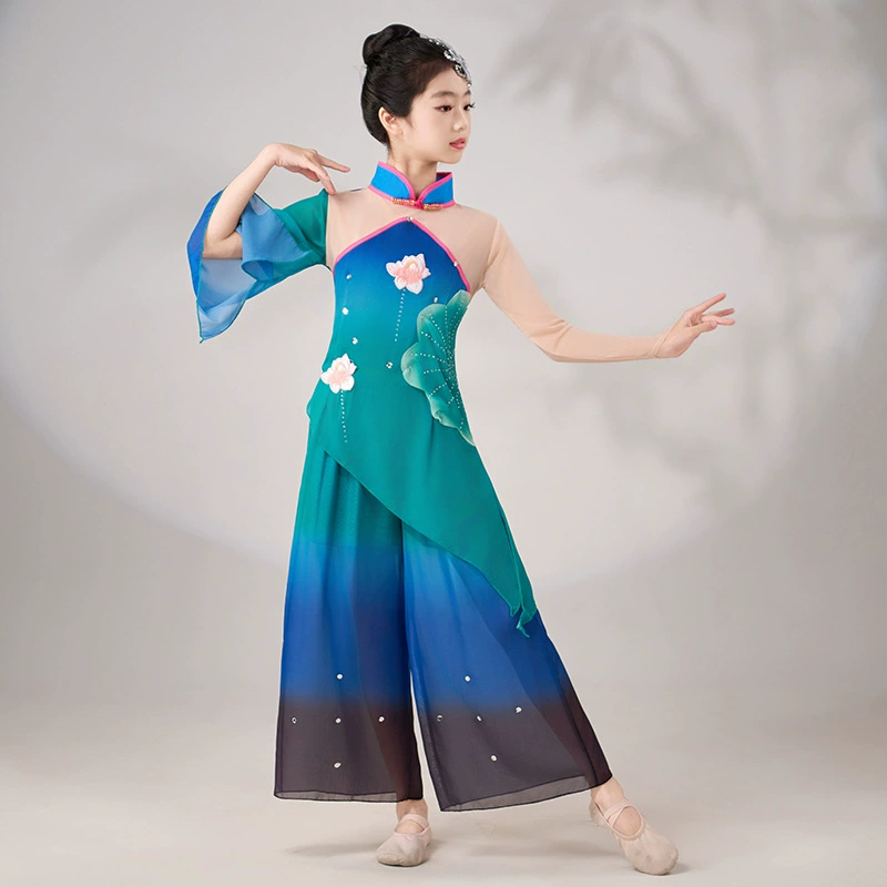 Новый стильный детский классический танцевальный костюм для выступлений для детей, китайский танец с эфирным змеиным дизайном.