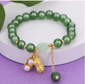 S079-Pulsera de cuentas de jade Donglin de maní blanco#tamaño 354