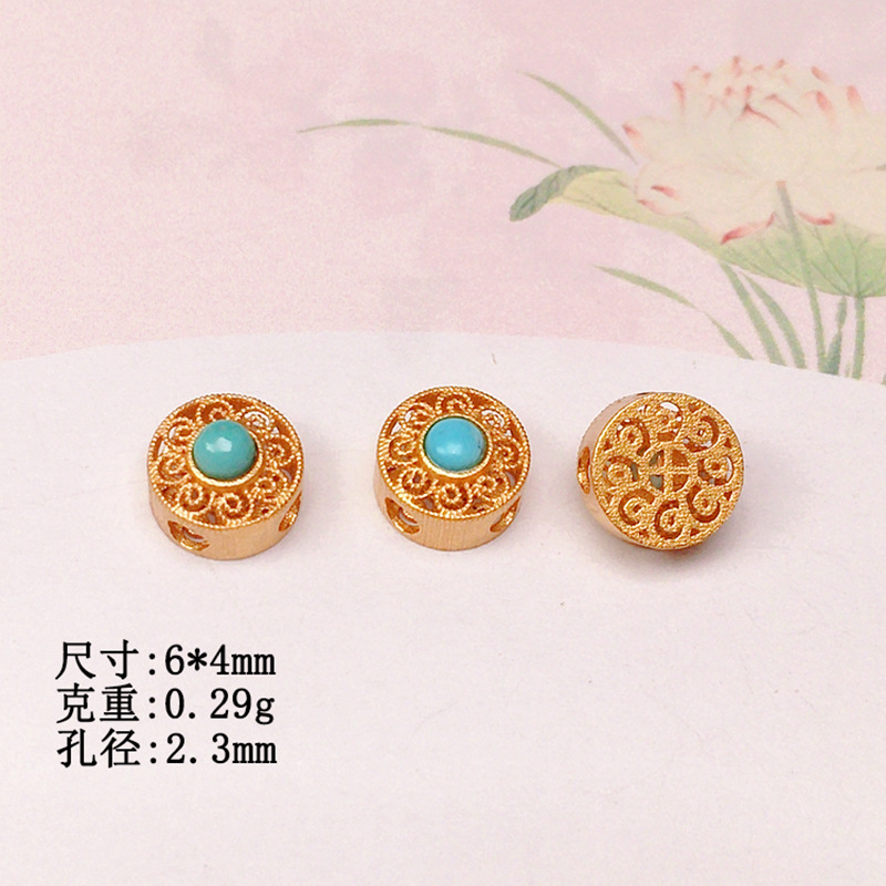 Natural turquoise round table accessories s925 silver gold-plated bracelet necklace string decoration diy handmade beads semi-finished products