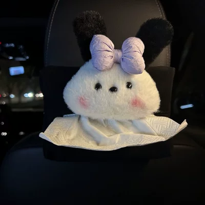 in-car hanging bag, creative cute – Car tissue box/set - purple-bow-dog-black-tissue-box-1-piece