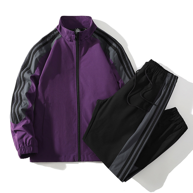 Trajes deportivos transfronterizos de tres barras, chaqueta de cuello vertical de moda para hombres, trajes casuales de primavera y otoño para hombres, tamaño grande
