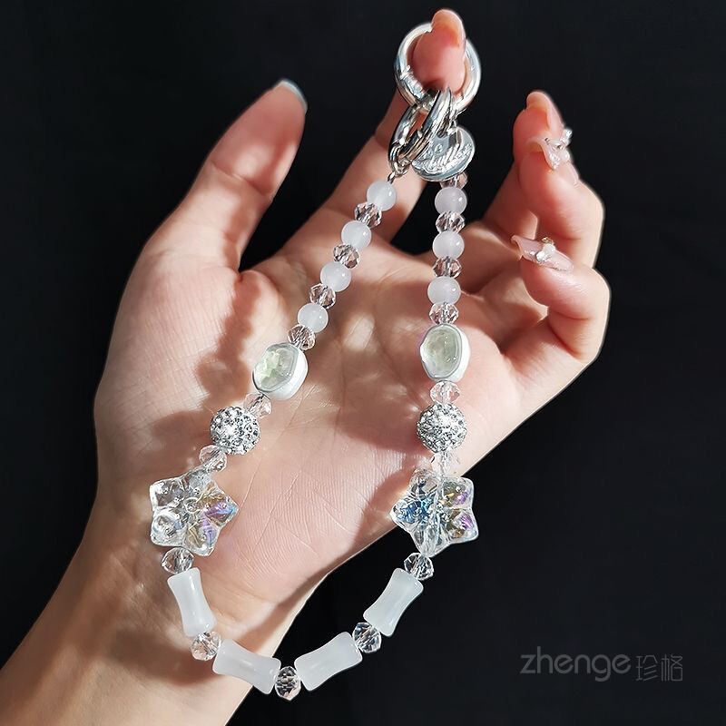 Slub Crystal Beaded Mobile Phone Chain Women's Instagram Style Fashionable Small Refreshing Wrist Lanyard Strap Universal Mobile Phone Case