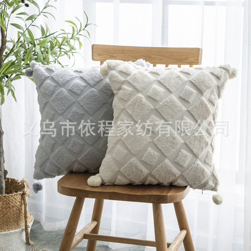 Cross-border Amazon plush rabbit fur ball pillow plush sofa office bedside home cushion manufacturer wholesale